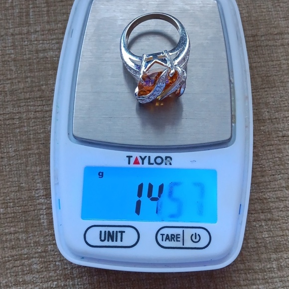 Gold Synthetic Gem Stone Marcasite Silver Ring - Picture 9 of 10